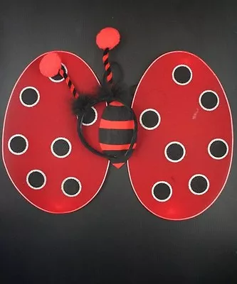 Red Black Ladybird Wings Fancy Dress Costume Bug Set Dressing Up Party Hen Night • £5.45