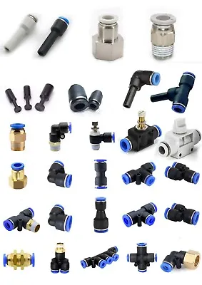 £2.99 • Buy Pneumatic Push In Fitting Air Water Pipe All Type Fittings 4-6-8-10-12-14-16mm