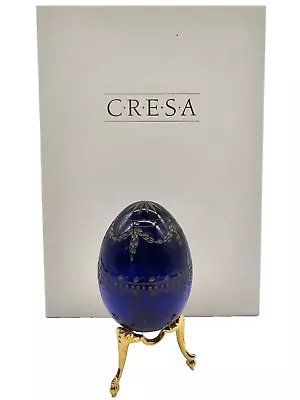 Vtg Cresa Faberge Russia Style Glass Acryl Egg Etched Blue Cobalt Serial # Boxed • $109.99