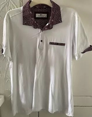 Mens Claudio Lugli Italy Size Xxl White Paisley Trim Casual Polo T Shirt Top • £7.50