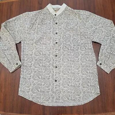 Wah Maker Frontier Wear Shirt Banded Collar Large Beige Yellow Floral Cowboy  • $53.99