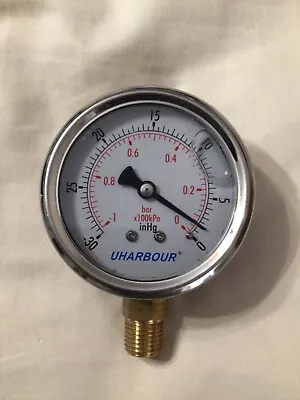 $16 • Buy UHARBOUR Glycerin Filled Vacuum Pressure Gauge, 2-1/2  Clear Dial,1/4 NPT Bottom
