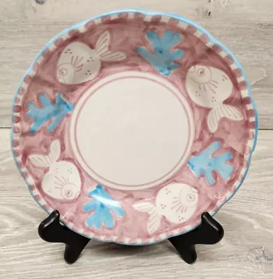 Vietri Solimene Pink Blue Fish Salad Plate 8.25  Made In Italy • $27.99