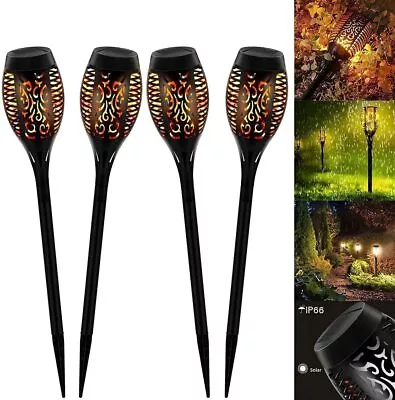 8× Flame Effect Solar Outdoor Lights Stake Garden Path Flickering LED Torch Lamp • £19.99