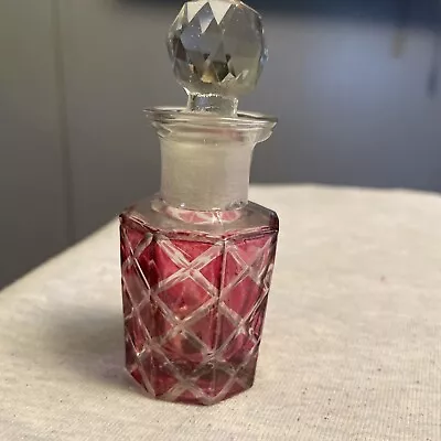 VTG. Cranberry Glass Perfume Vanity Bottle Empty With Clear Glass Stopper/3 1/2  • $12.99