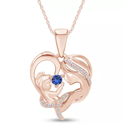 Mom With Child Heart Pendant Necklace In 14k Rose Gold Over Sterling Silver • $60.08