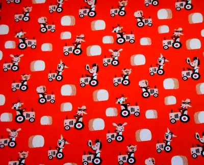 Baby Fabric By Half-Yard Pink Animals On Pink Tractors Hay On Red Premium Cotton • $5.25