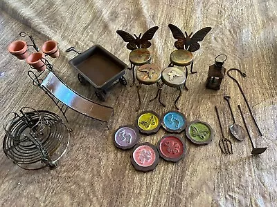 Lot Of Fairy Garden Doll House Miniature Accessories Flower Garden Metal Decor • $22