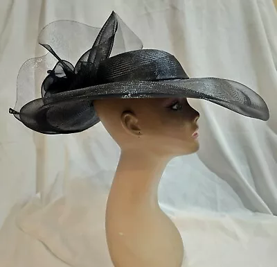 *EUC* Vintage 1980s Sonni Of San Francisco Black Net Wide Brim Derby Hat • $70