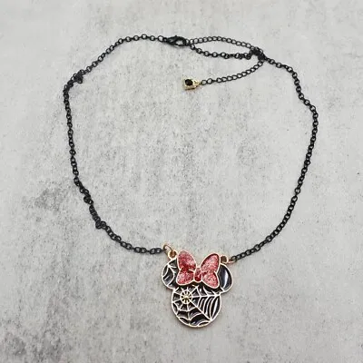 Minnie Mouse Necklace Disney Halloween Gothic Spiderwebs Black Chain 16 Inch • $6.99