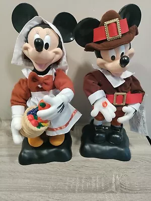 Set Of Disney 18  Mickey & Minnie Mouse Pilgrim Thanksgiving Telco 1996 Animated • $149.95