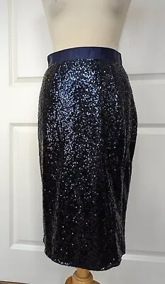 Joanie Navy Sequin Zip Back Pencil Skirt Size 10 Excellent Condition • £14.99