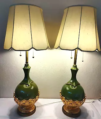 RARE Marbro Articoke Lamp Ceramic Lamp Set Avocado Green Mid Century • $499.95