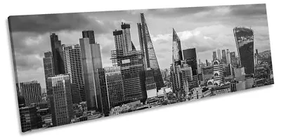 City Of London Skyline Print PANORAMA CANVAS WALL ART Picture Black & White • £39.99