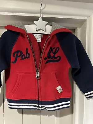 POLO RALPH LAUREN Baby Boys Varsity Zip Hoodie Jacket. Age 9 Months. Red/Navy • £14