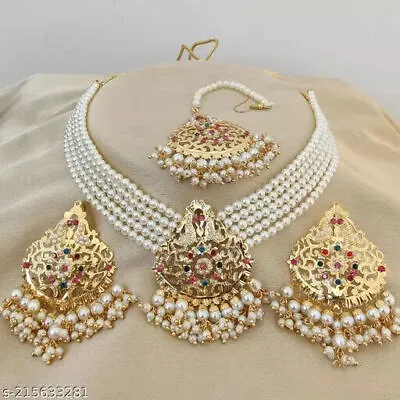 Indian Bollywood Gold Plated Kundan Choker Bridal Necklace Earrings Jewelry Set • $38.70