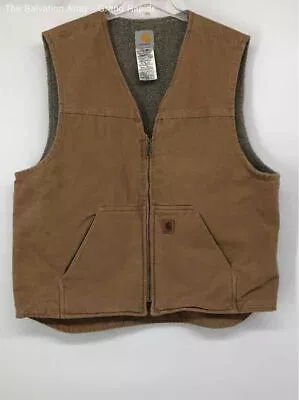 Carhartt Mens Tan Cotton V-Neck Sleeveless Full-Zip Work Vest Size X-Large • $7.99