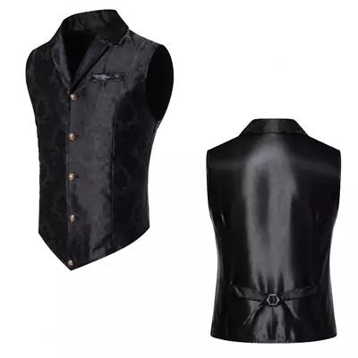 Mens Victorian Suit Vest Single Breasted Jacquard Steampunk Gothic Waistcoat Top • $23.05