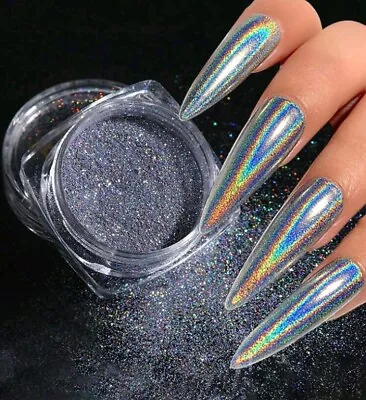  Nail Holographic Powder Silver Rainbow Glitter Ultra Fine Sparkle Effect • £3.49