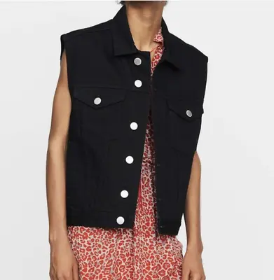 $175 • Buy Women Maje Beny Black Denim Sleeveless Jean  Vest Jacket  Size 4 US
