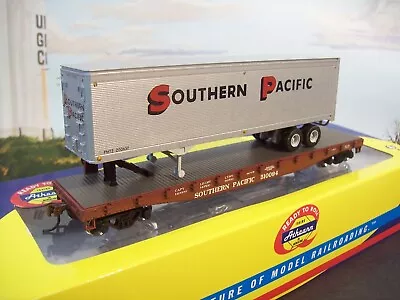 HO SOUTHERN PACIFIC Athearn RTR 50' Flat #510094 W/ 40' Trailer - Metal Wheels! • $21.50