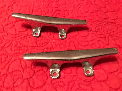 Vintage Matched Pair 5  Chrome Boat Cleats Tie Downs Marine Hardware • $26