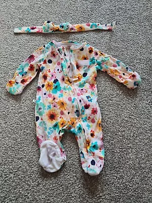 Ted Baker Baby Girl All Over Printed Sleepsuit And Headband Age Newborn • £2