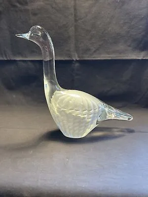 FM Konstglas Ronneby Sweden Marcolin Bros 6 Inch White Sfumato Swan Figurine • $40