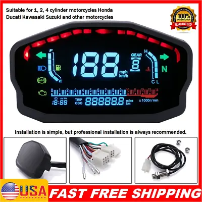 Motorcycle LED Speedometer LCD Digital Odometer Guage For 1/2/4 Cylinder • $43.23