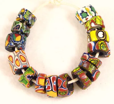 15 Old Venetian Multicolor Glass MILLEFIORI Slice African Trade Beads • $25.99