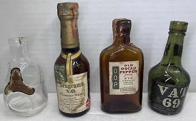 Vtg Miniature Liquor Whiskey Bottles Seagrams Oscar Pepper Vat 69 FL Tax Stamp • $19.99