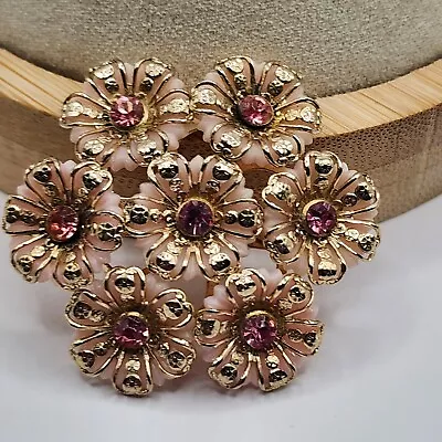 Vintage Flower Brooch Pink Rhinestones • $12.99