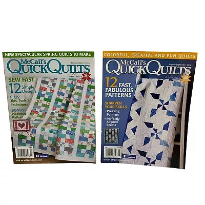 2 McCalls Quick Quilts Magazines Feb/March & Aug/Sept 2016 Quilt Patterns • $10.30