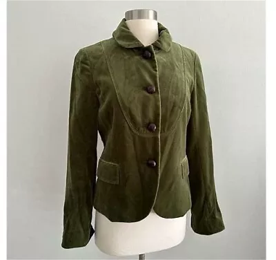 J. Crew #085794 Green Velvet Fitted Bella Blazer With Leather Buttons Size 0 • $37.50