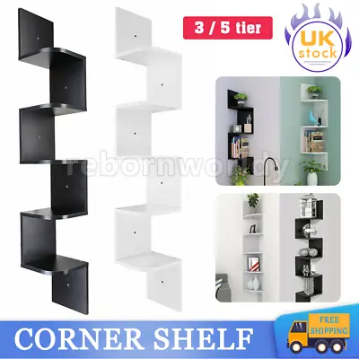 3/5 Tier Floating Wall Shelves Corner Shelf Storage Display Bookcase Home Decor • £10.99