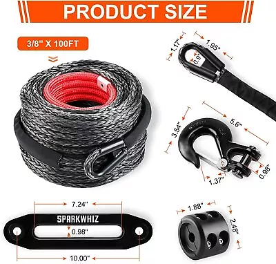 SPARKWHIZ Synthetic Winch Rope Cable Kit 26500LBS 3/8 X100FT Winch Line Cable • $98.99