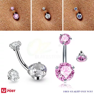 2PCS Belly Rings Piercing Zirconia Surgical Steel Navel Bar Stud Body Piercing • $7.99