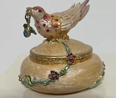 Rucinni Swarovski Bejeweled Enameled Bird W Necklace Trinket Jewelry Box VGC • $75