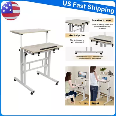 Mobile Computer Desk Height Adjustable Standing Desk Study Workstation USA • $52.99