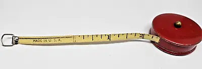 J B Carroll Vintage Cloth Retractable 46  Tape Measure Chicago Red Metal Case • $14.99