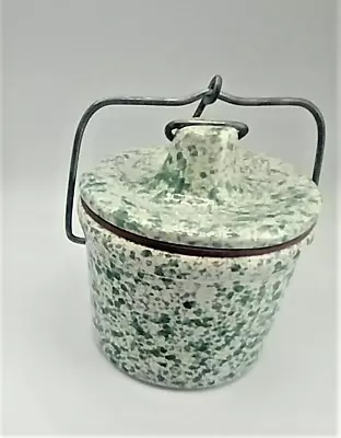 Green Sponge/Stone-ware Crock Jar Canister With Wire Locking Lid Farmhouse Decor • $18.99