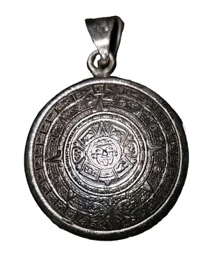 925 Sterling Silver Men's Womens Oxidized Aztec Mayan Calendar Pendant Medal  • $39