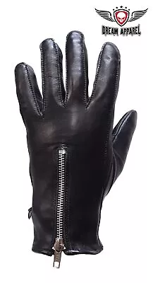 New Women's Black Full Finger Leather Motorcycle Biker Riding Zipper Gloves • $22.87