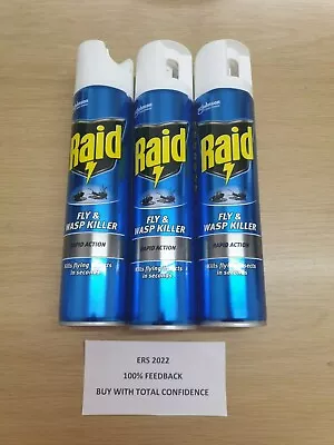 RAID FLY & WASP KILLER SPRAY 300ML X3 Fresh Fragrance JUST £14.99 & FREE POST • £14.99