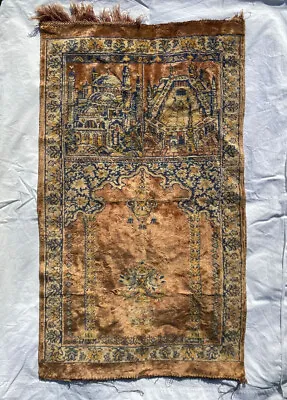 Fine Antique Oriental Prayer Rug. Hand Woven. Hagia Sophia & Kaabe Architecture • $175