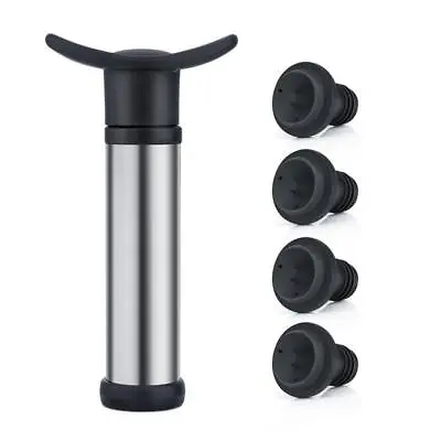 Vacu Vin Wine Saver Pump With 4 X Vacuum Bottle Stoppers Stainless Steel New • £8.26