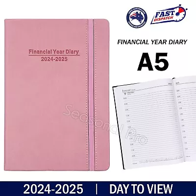 2024 2025 Financial Year Diary Day To View A5 Hard Cover Elastic Planner Pink • $19.95