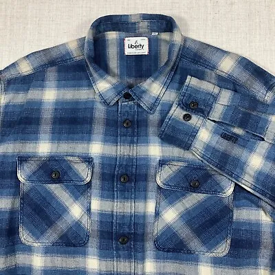 Liberty Clothing Hemp Blend Flannel Mens 2XL Blue Plaid Long Sleeve Button Up • $28