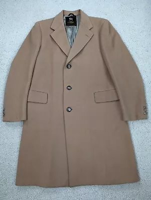 VINTAGE Hart Schaffner Marx Coat Mens 40 Wool Beige Tan Camel Long Overcoat USA • $59.94