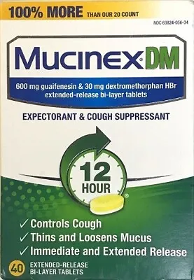 Mucinex Dm Expectorant & Cough Suppressant -40 Tablets - Exp.8/24 • $17.99